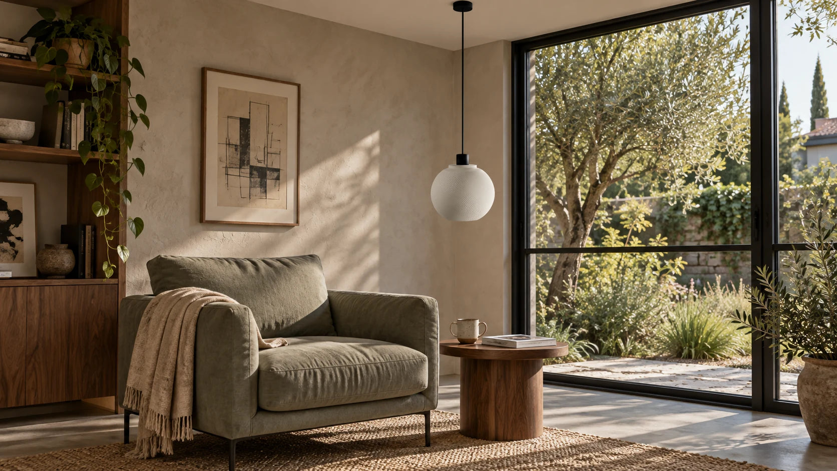 Faden neben einem Sofa in einem modernen Zuhause